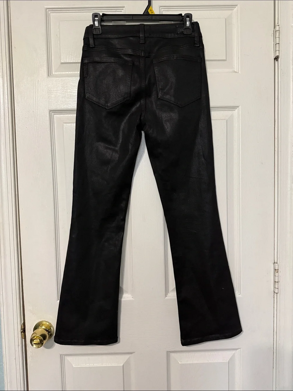 PAIGE Claudine High-Rise Ankle Flare Pants Black Fog Luxe Coated Size 26